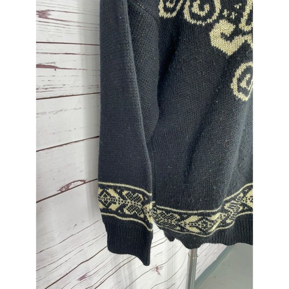 Vintage Adele 80's Cosey Black Acrylic and Gold Lurex‎ Brocade Design Sweater - Picture 6 of 10